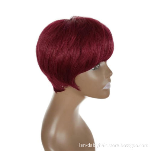 Real Cheap African Ladies 9a Grade Wig Short Human Hair Wig Purple color Virgin None Lace Wigs For Black Women